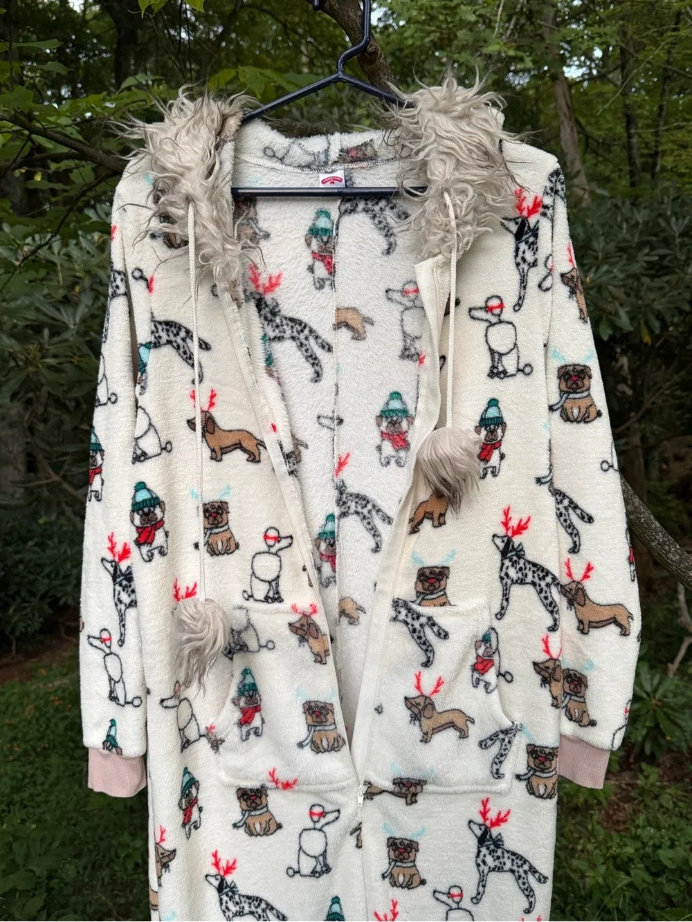 Holiday Time Christmas Dog & Reindeer Fleece Unisex Adult Onesie L